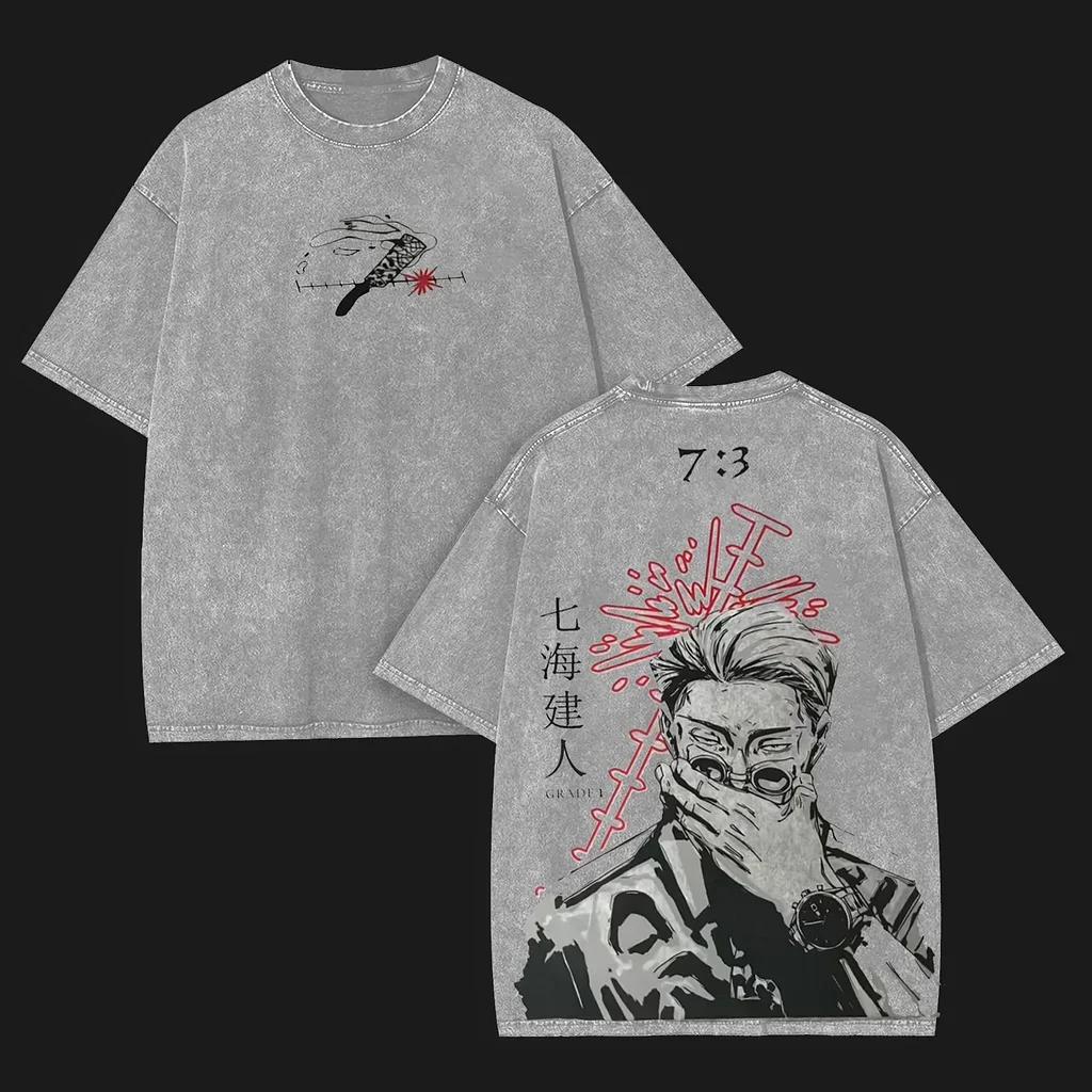 T-shirt Graphique Jujutsu Kaisen Manga Vintage Lavé T-shirt Hommes Femmes Vêtements Oversize Coton Manches Courtes T-shirts