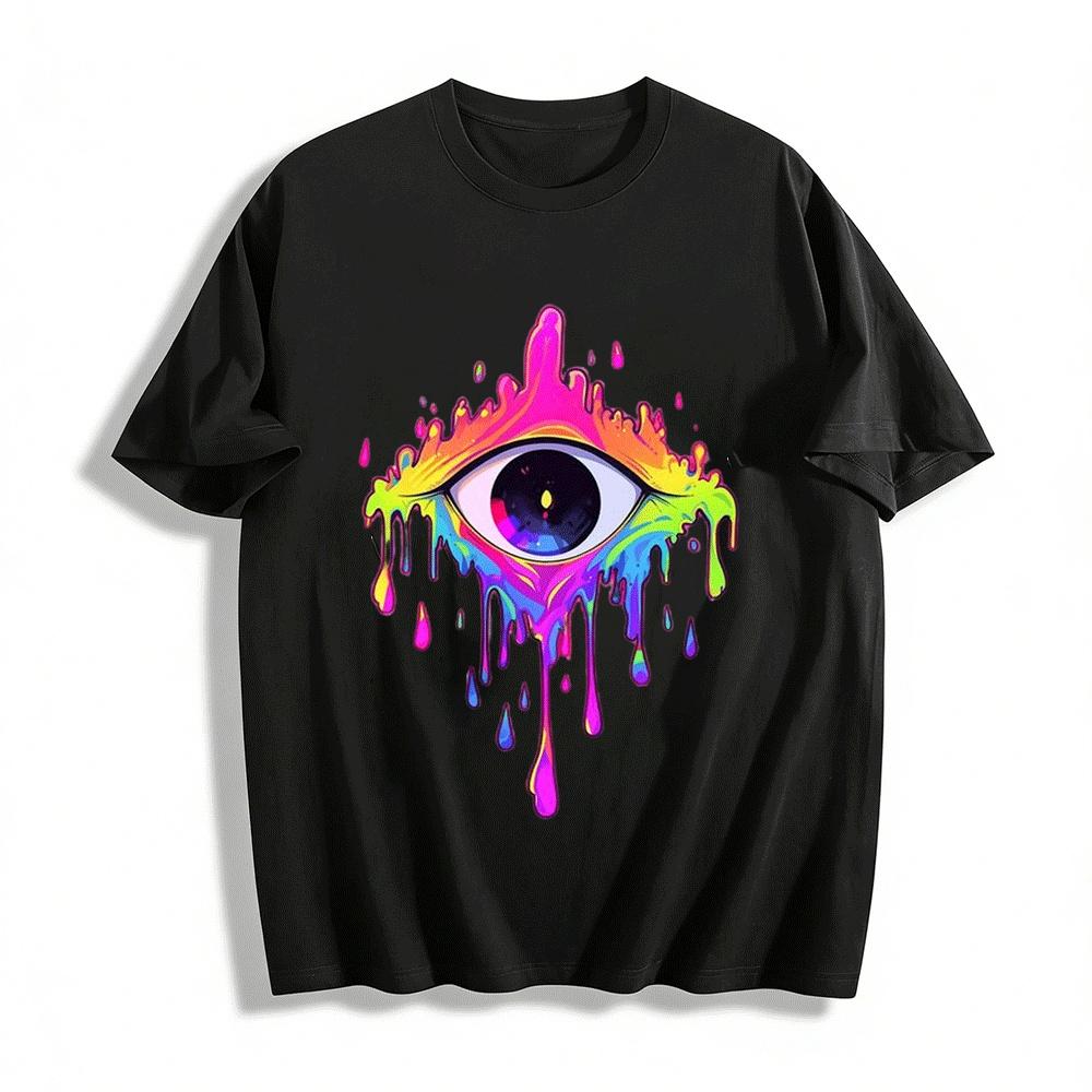 Psychedelic Dripping Colorful Eye Print Casual Loose Tee Pure cotton T-shirt XXS