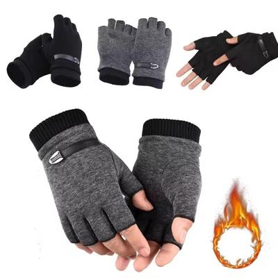 Men's Winter Fleece Warm Half Finger Gloves Stretch Fingerless Mittens for Outdoor Bicycle Driving Male Sports And Outdoors