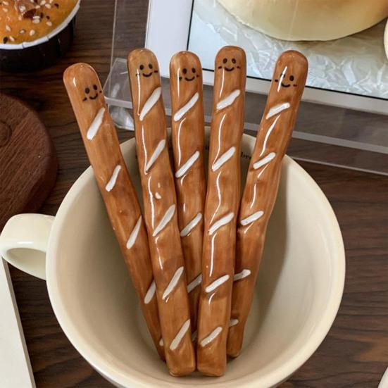 Baguette Coffee Stirrer Ceramic Mixing Stick Cute French Bread Design Heat-Resistant Coffee Spoon for Tea Beverage Stirring Kitchen Decor