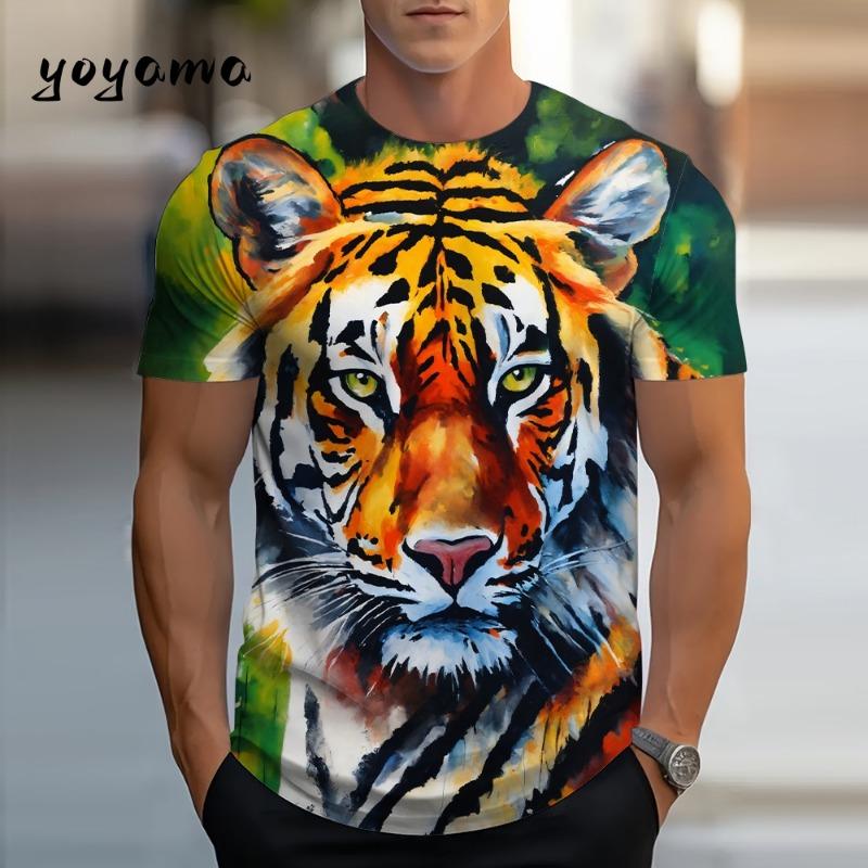 3D Tiger Men's T-Shirt Summer Outdoor Breathable Men Top Trendy Versatile Men's Clothing Casual Printed Men's Short Sleeve Shirt