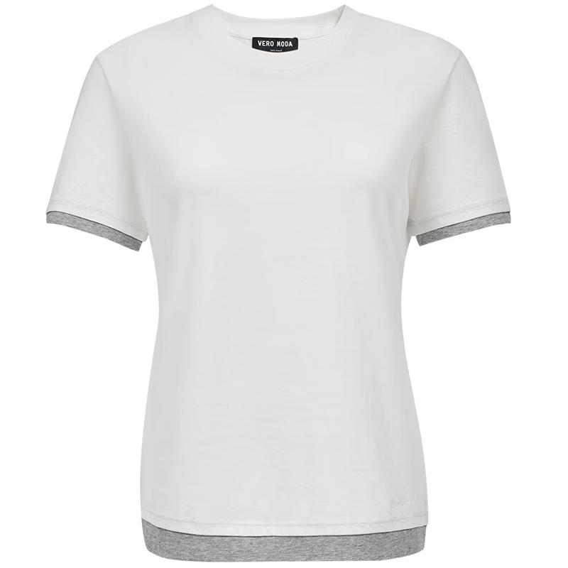VEROMODA Women's Slim Fit Color Block Round Neck T-Shirt