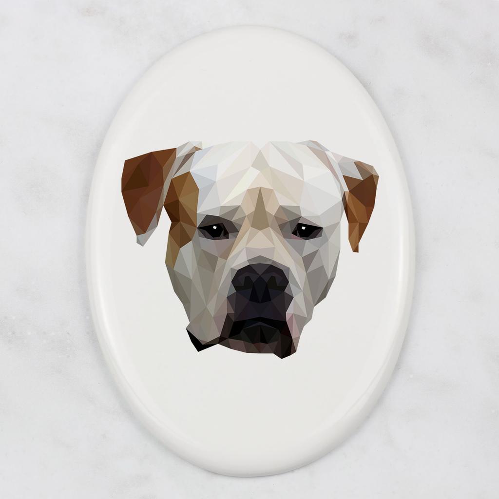 Buldog Amerykański -Płytka Ze Zdjęciem I Napisem Geometryczna Marki Art-Dog