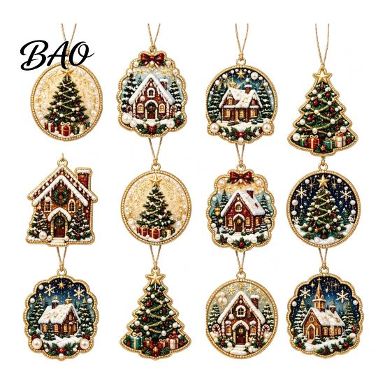 Christmas Tree Hanging Decor 12Pcs DIY Rhinestone Painting Ornament Kit, Faux Pearl Supplies for Adults Art Adults, Holiday Wreath Mantel Craft