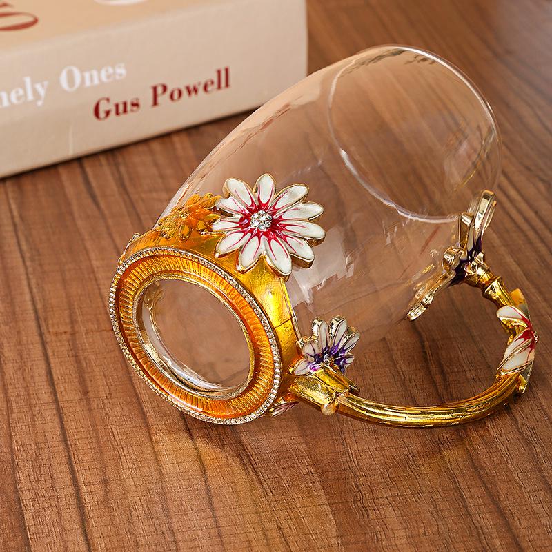 Daisy Enamel Flower Tea Cup - Heat-Resistant Crystal Glass for Home, Office, or Festival Gift