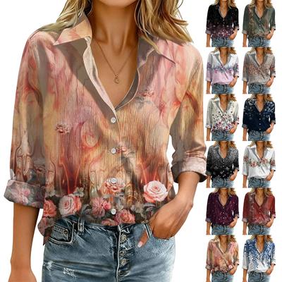 Women's Fashionable Casual Loose Floral Print Long-sleeved Shirt
