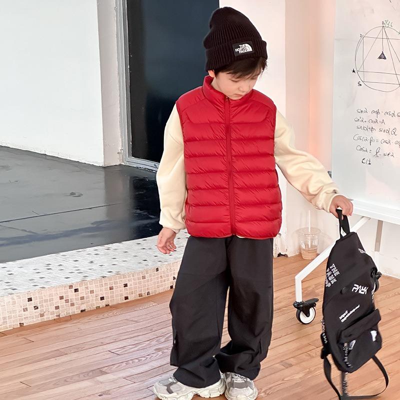 Children's strong waterproof and lightweight ribs down jacket, white duck down parent-child warm inner lock warm vest