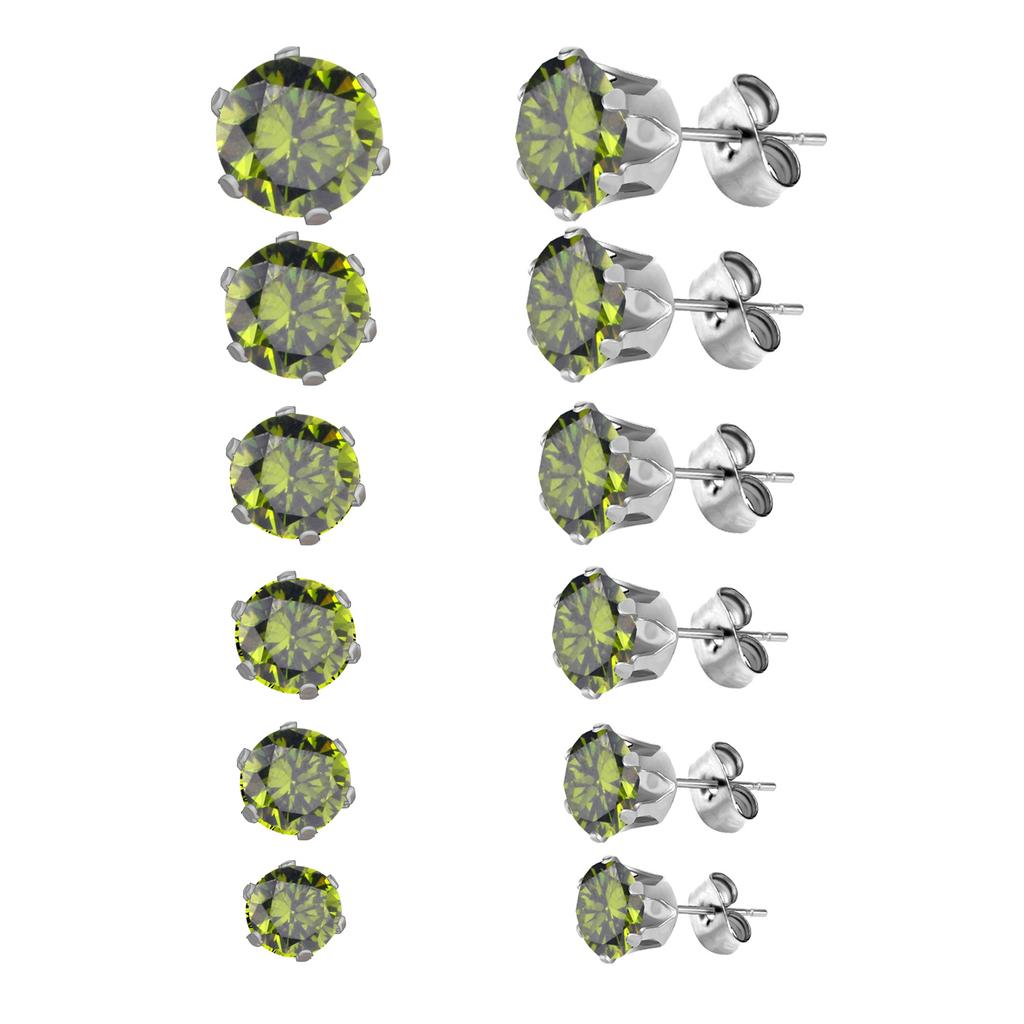 6Pairs/Set CZ Stud Earrings Stainless Steel Round White Cubic Zirconia Hypoallergenic 6 Claws Earring Trendy Jewelry