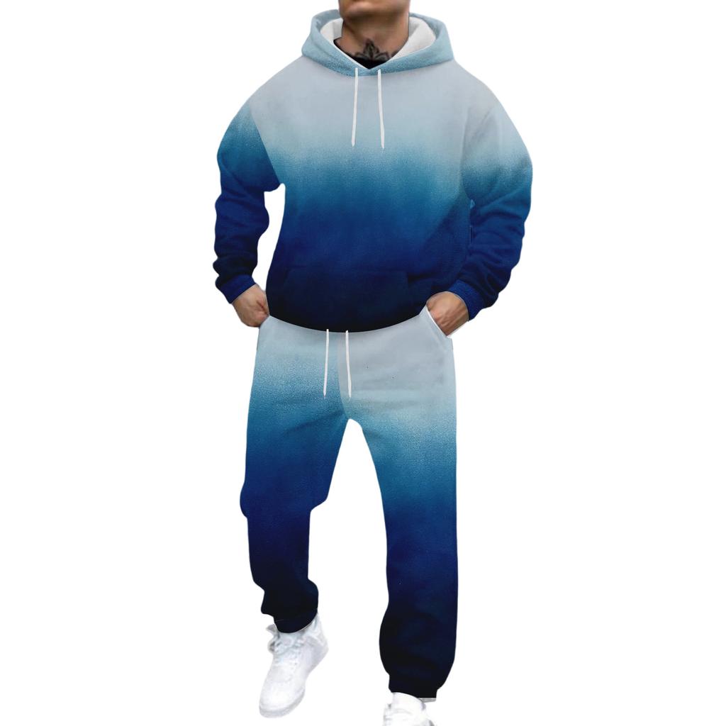 Men's Casual And Personalized Printed Long-sleeved Hooded Sweatshirt, Men's Sports Sweatshirt And Sweatpants Two-piece Set
