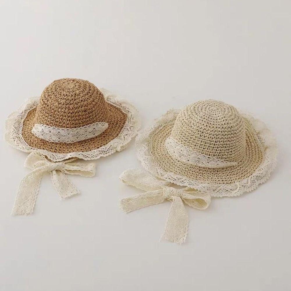 Foldable Design Straw Sun Hat Lace Up Detail Kids Sun Hat Fashion UV Protection Hat Beach Use