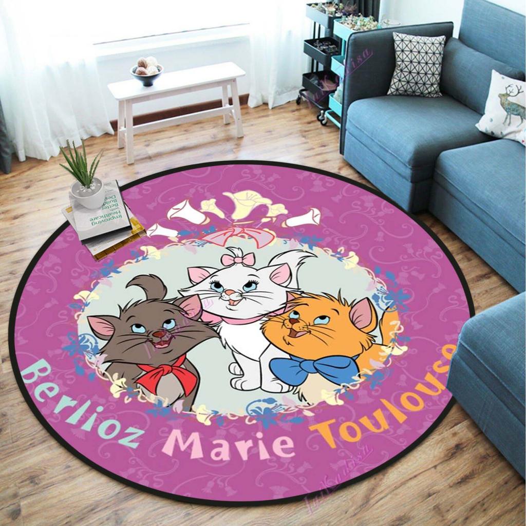 Süße Marie Katze Runder Teppich Rosa Katze Cartoon Runder Teppich Läufer Fußmatte Anti-Rutsch Stuhlmatte für Kinder Spielmatte