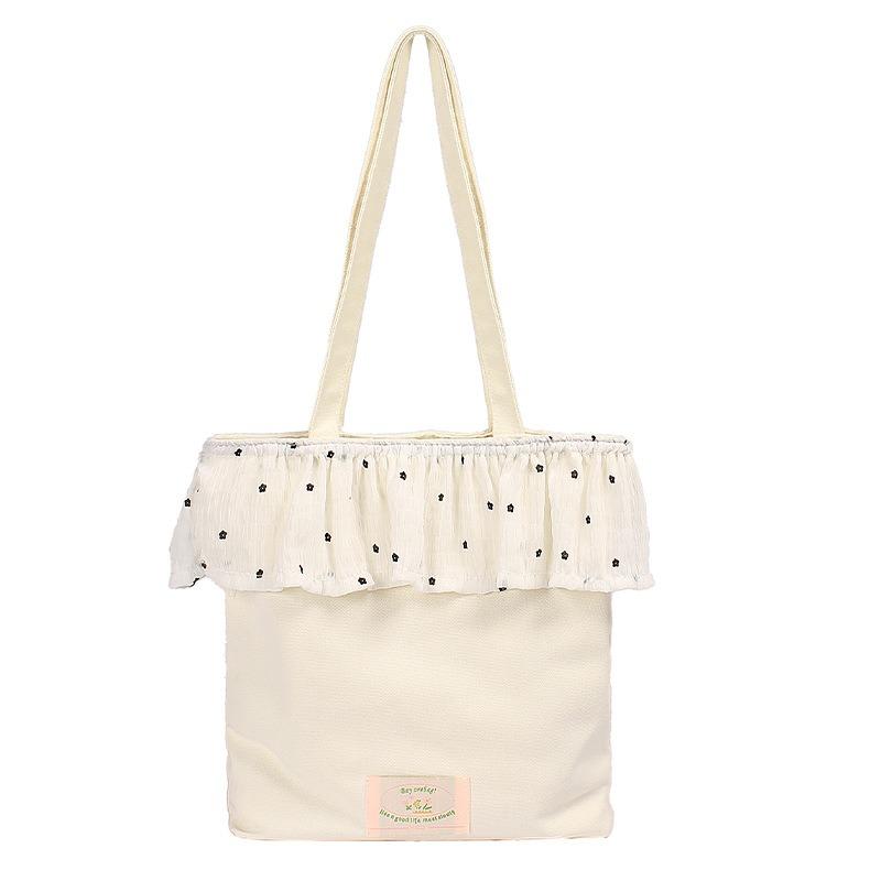 

Fresh, sweet and cute handbag, summer new large-capacity portable girl canvas bag shoulder bag one size fits all білий