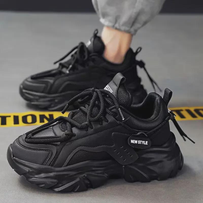 Чоловічі літні дихаючі модні кросівки для бігу Black Warrior - Товста підошва, Універсальні, Модні, Чорні кросівки тата