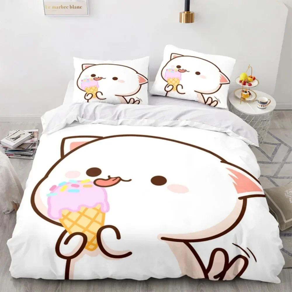 Comforter Cartoon Lovely Peach Cat Bedding Set 3D Printed Suitable For Bedroom Kids Home Textile