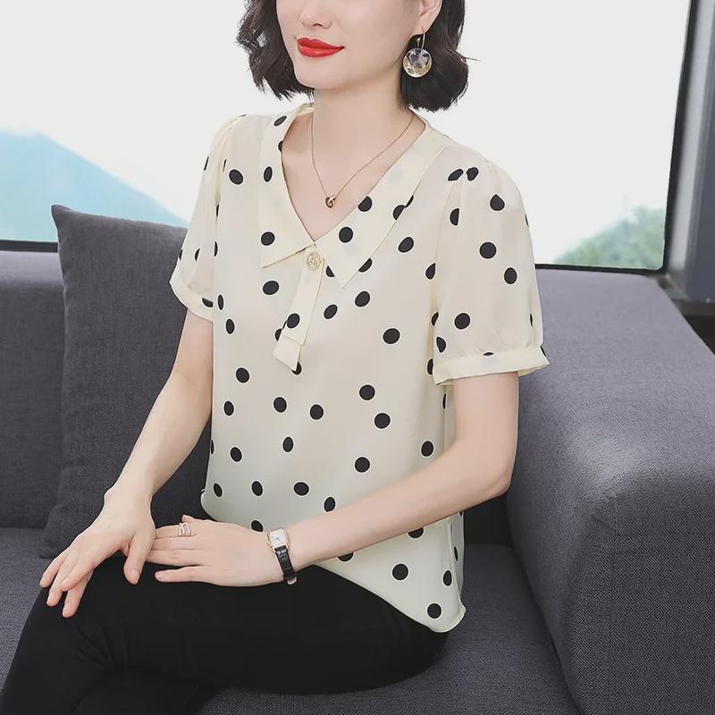Women's Polka Dot Doll Collar Loose Tops - Summer 2023 Fashion