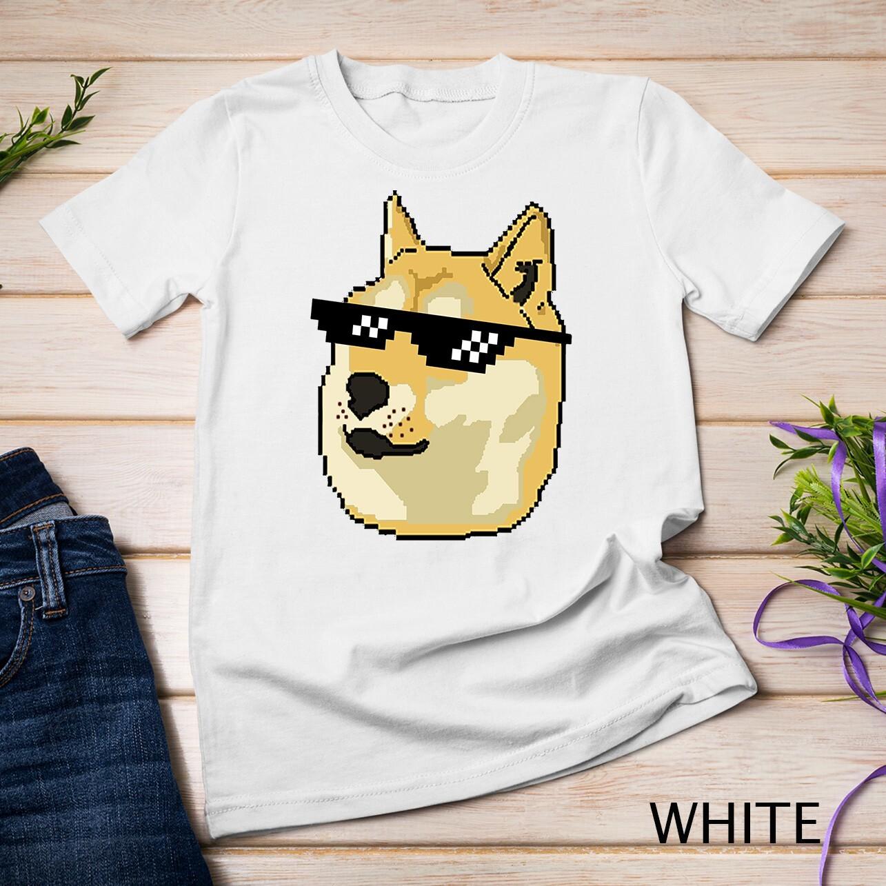 Doge In Deal With It Glasses Pixel Shiba Inu Unisex T-Shirt Mens Womens Tees Top L