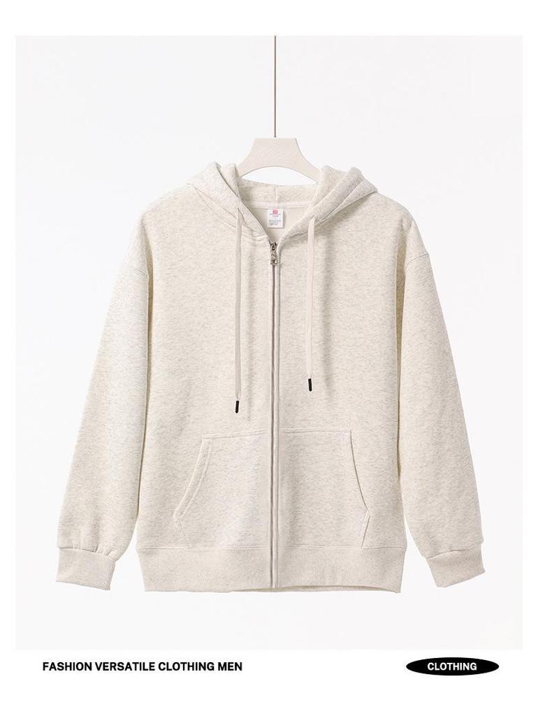 Unisex American Retro Oversize Heavyweight Zip-Up Hoodie with Plus Velvet, Loose Fit, Autumn/Winter Sportswear Cardigan.