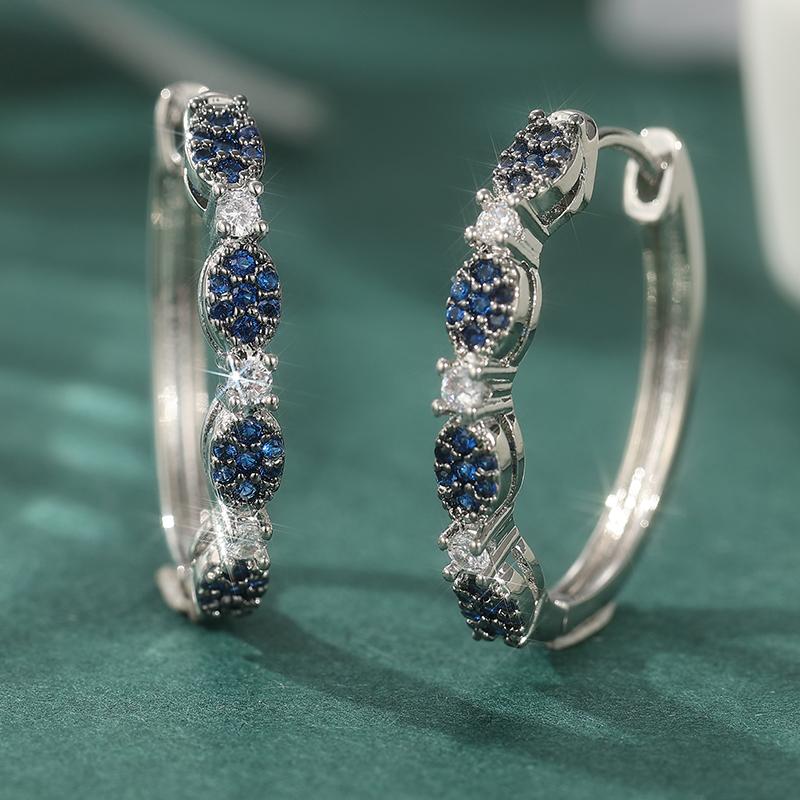 

Luxury Copper Color Blue White CZ Hoops Women s Earrings Geometric Circle Party Daily Wear