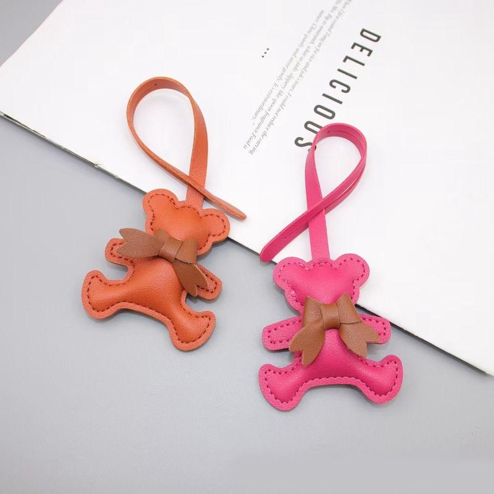 Car Key Holder PU Leather Keyring Soft Cartoon Bag Pendant Cute Bow Bear Keychain  Kids