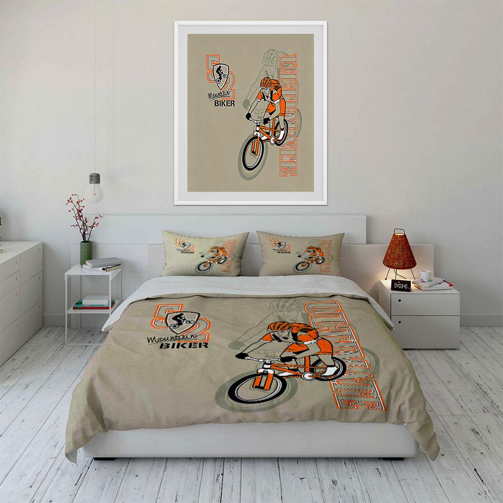 Mountain Biker Graphic Set Bedding Duvet Cover Set Duvet Cover Pillowcases  (1*Duvet Cover 2*Pillowcases, without duvet insert)