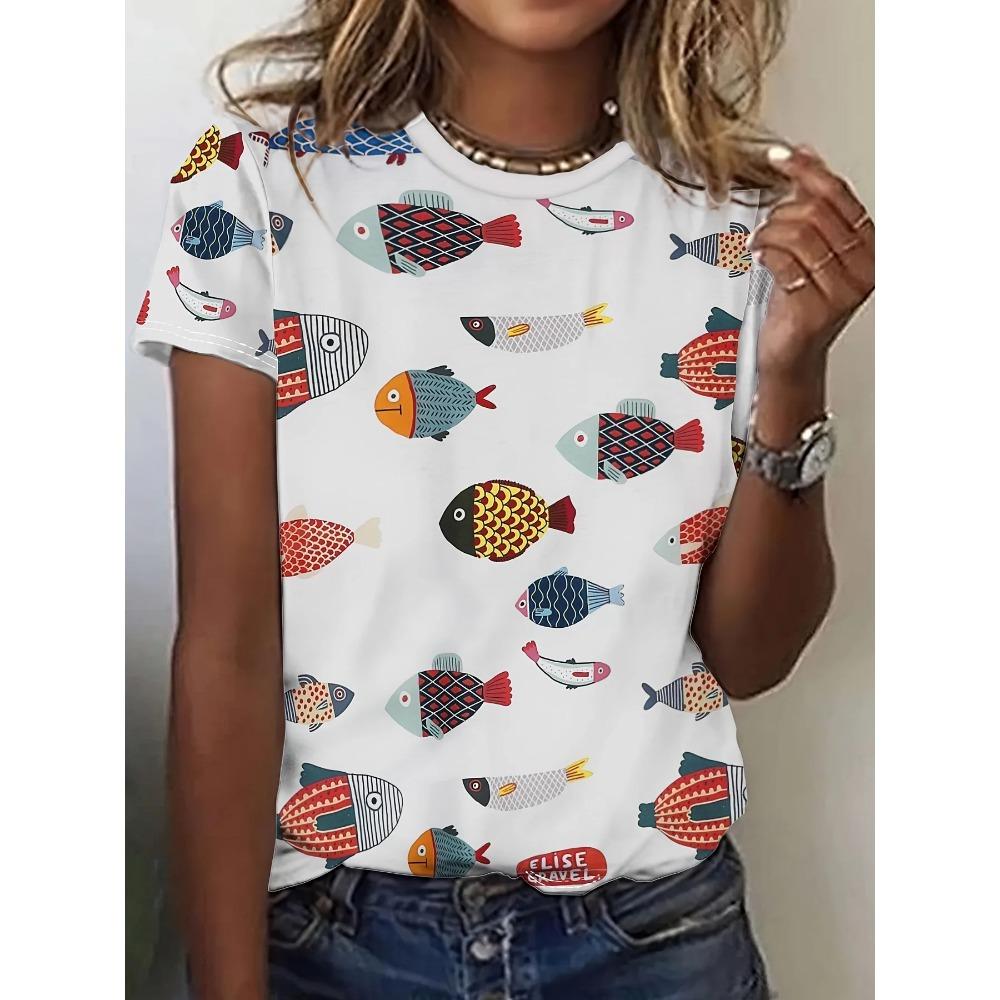 Women Summer Fashion Casual Short Sleeved Plus Size Cat Print T-shirt Casual Round Neck T-shirt Quick Drying and Breathable