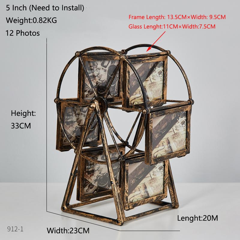 

5 Inch Classical Retro 360 Degree Rotation Ferris Wheel Photo Frame Romantic Unassembled DIY Pictures Frame Home Windmill Decor