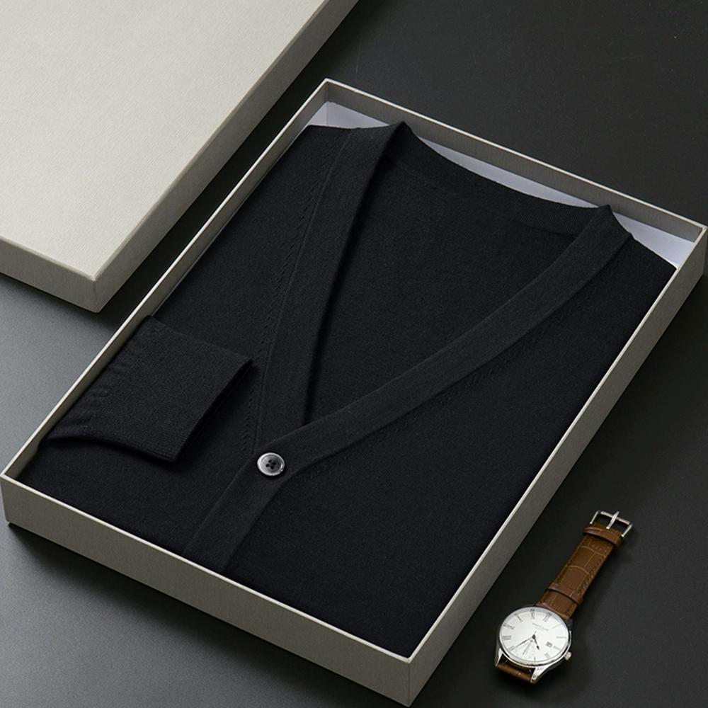 Men V-neck Sweater Cardigan Solid Color