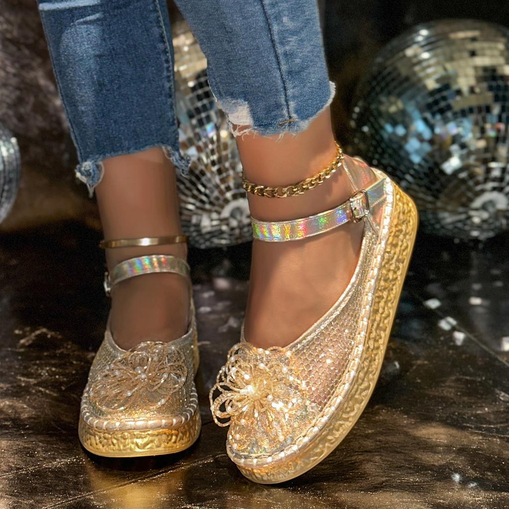 Fashion Women's Floral Embroidery Slip On Shoes Comfortable Hollow Out Mesh Shallow Shoes Mid Top Platform Walking Shoes