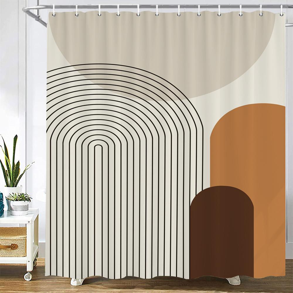 

Nordic Wind Abstract Art Shower Curtain Waterproof Polyester Fabric Bath Curtain Morandi Color Block Curtains for Bathroom Decor W90xH180cm