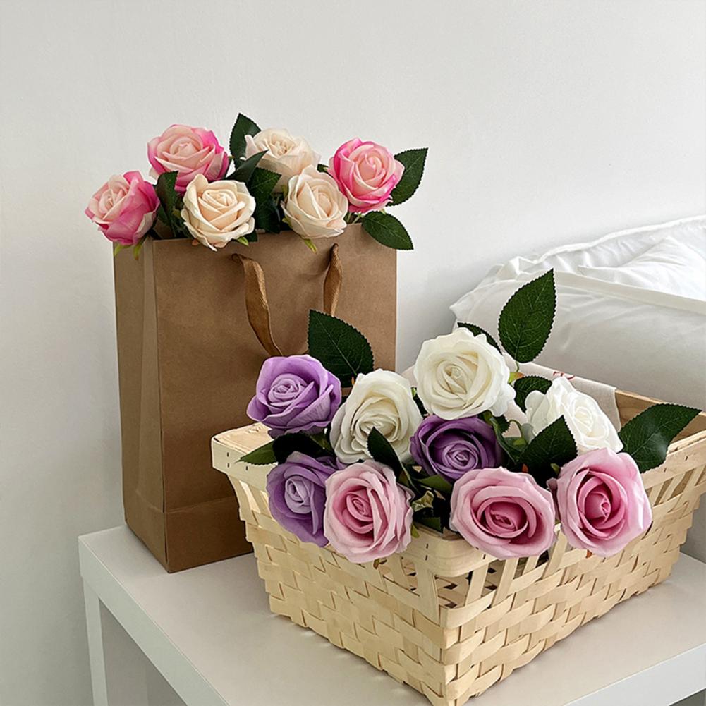 5pcs Simulated Rose Bouquet Artificial Flower Arrangement Vibrant Simulated Flower Bouquets No Withering Long-lasting Decor for Home