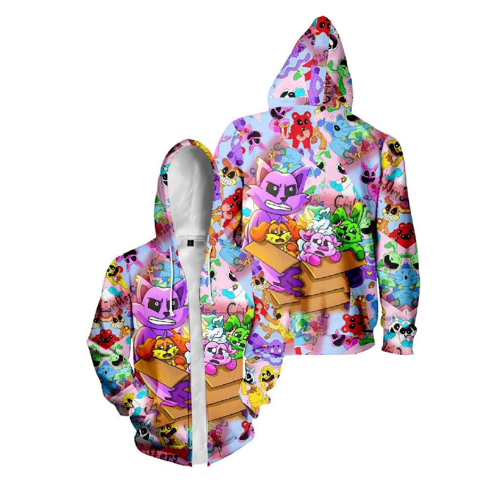 

Smiling Critters Zipper Hoodies Men Women Hip Hop Y2k Zip Up Sweatshirt Plus Size Street Wear XS