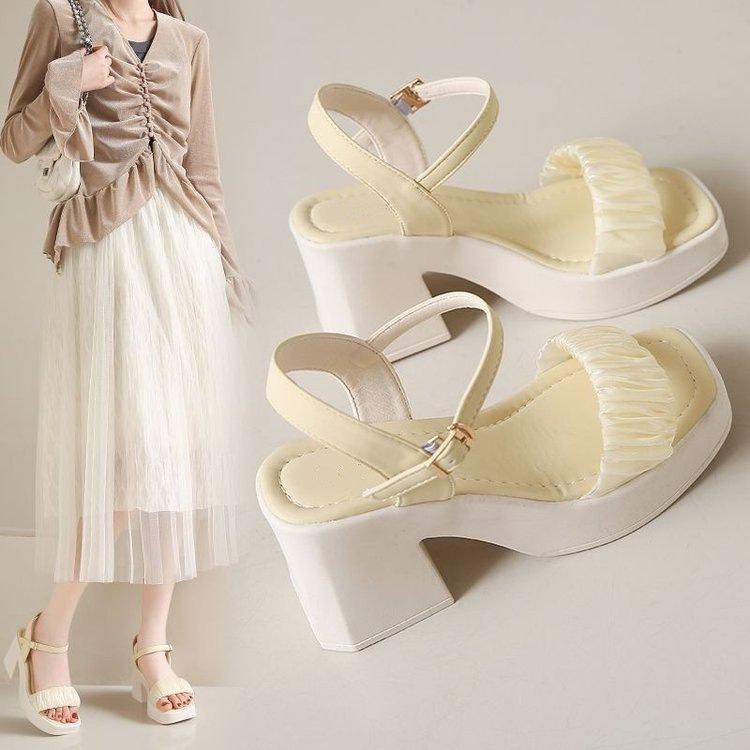 High-heeled sandals woman summer 2025 new versatile thick heel Mary Jane fairy style with skirt fashion shoes woman