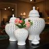 European White Hollow Ceramic Vase with Plum Blossom Carving Decorative Jar Tabletop Dried Flower Vase Indoor Craft Decoration