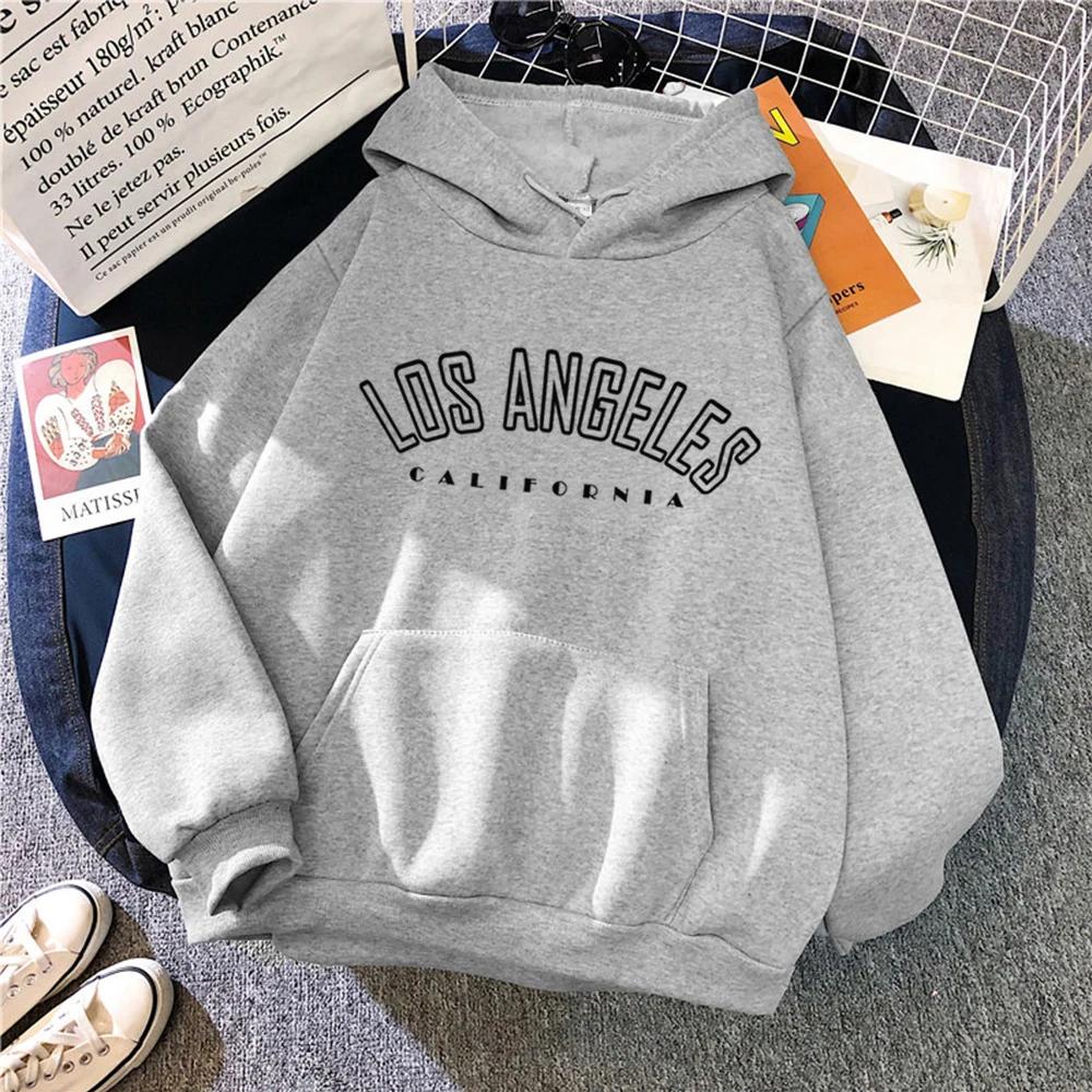 Los Angeles Hooded Sweatshirt with Letter Print, Men's and Women's Styles. Los Angeles Casual Hooded Sweatshirt, Fashionable.