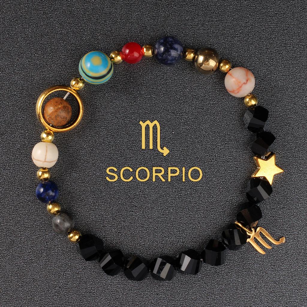 1PC Cosmic Planet Beaded Twelve Constellation Bracelet, Black Stone Twelve Constellation Beaded Bracelet