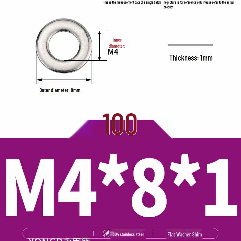 304 Stainless Steel Thickened Flat Washer / Ultra-thin Metal Gasket, Sizes M1.6-M10
