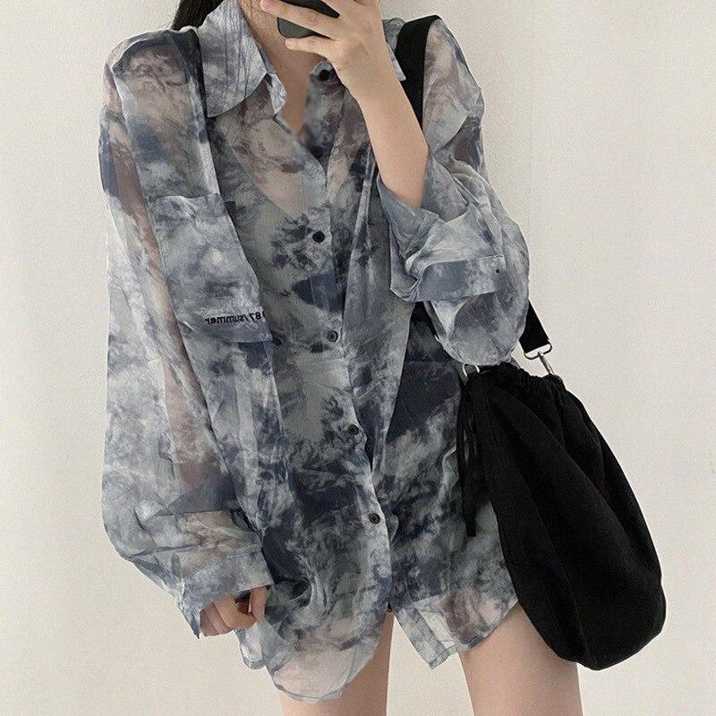 Summer Shirt Women Super Fairy Tie Dyed Long Sleeve Loose Ladies Blouses Tops