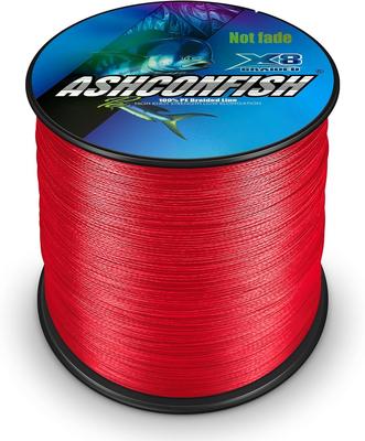 Ashconfish PE Fishing Line, 8-Strand, 1000m, Strong, High Sensitivity, Abrasion Resistant, Low Stretch, Red, Colorfast