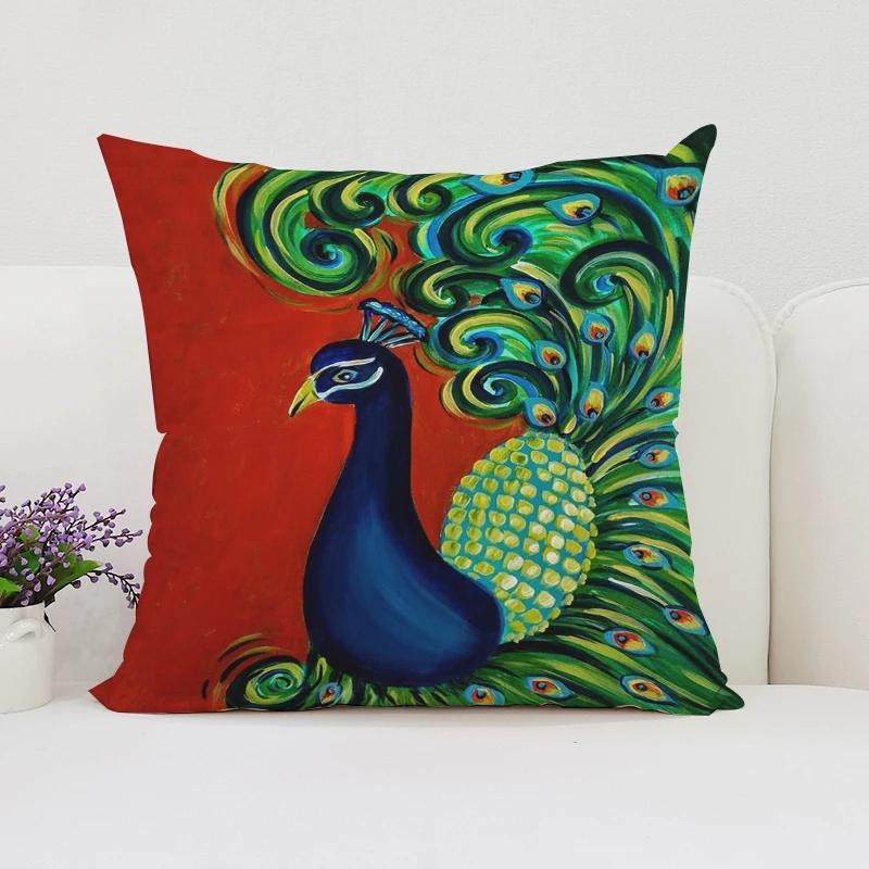 Europe and the United States Sofa Cushion Sets Beautiful Peacock Double-sided Printed Pillow Covers Chair Lumbar Cushion 45x45cm