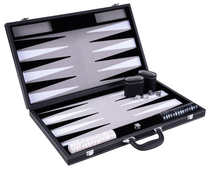 Backgammon 21 pouces - Jeu de société - Haute qualité - dés et jetons nacrés - gris noir et blanc