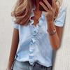 Women Shirt V-neck Lace Ruffle Soft Low-cut Dating Short Sleeves Commute OL Style Blouse