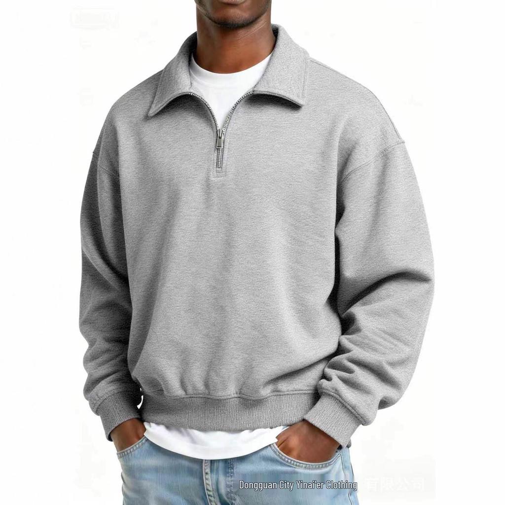 2025 Men's Half-Zip Lapel Sweatshirt - Casual Autumn/Winter Polo Jacket