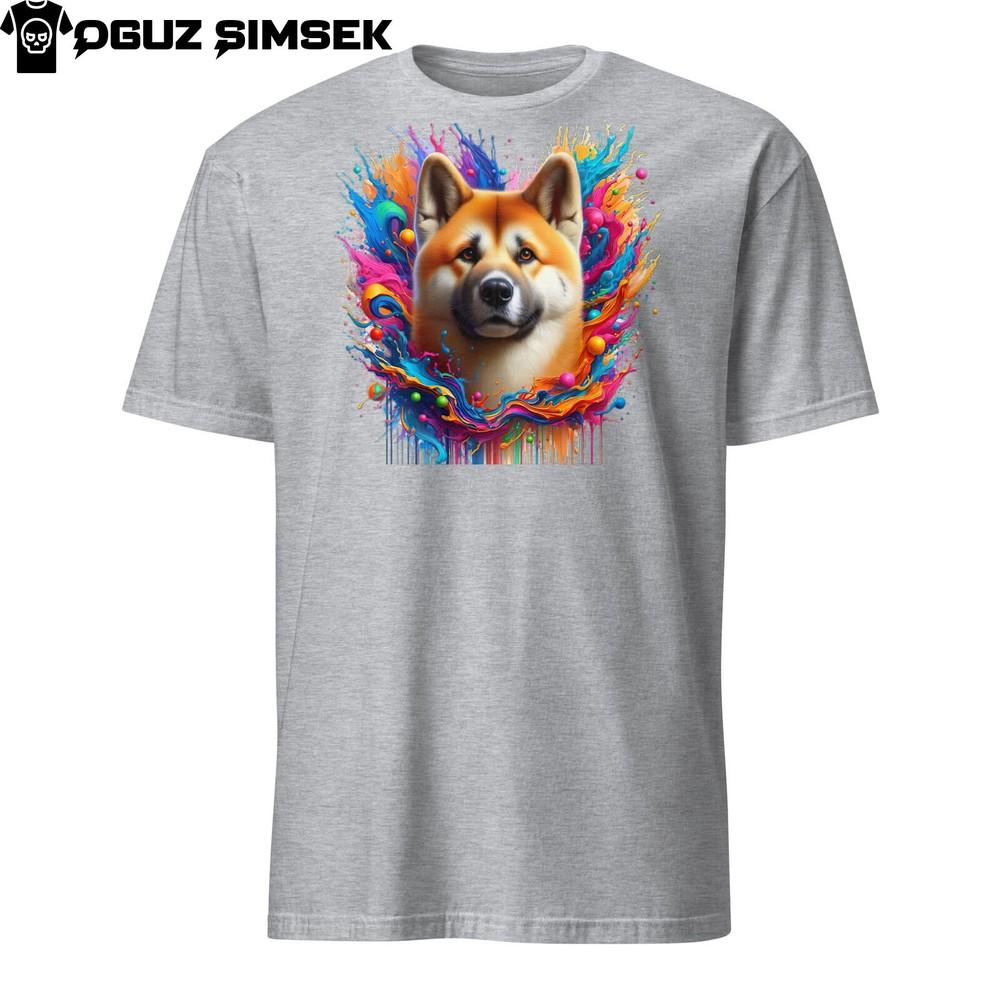 

Красочная футболка унисекс с собакой породы Акита | Яркие брызги цвета | Уникальная футболка с графическим принтом 2XL