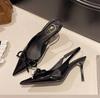 Bow Slingbacks High Heels Sandal For Woman Sexy Pointed Toe Patent Leather High Heels Shoes 2025Summer Elegant Woman Heeled Shoe