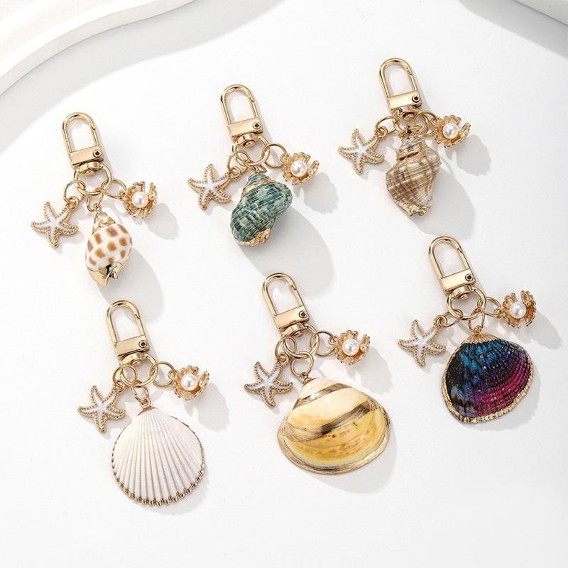 1PC Starfish Shell Fashionable Keychain Creative Keyring Pendant Naturally Conch Bag Charm Asymmetric Shell