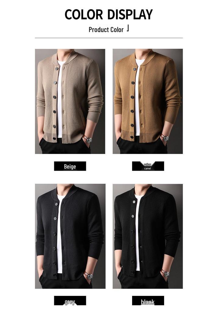 Men's Trendy Wool Knit Cardigan – Single-Breasted, Long Sleeve, Autumn/Winter Fashion Sweater