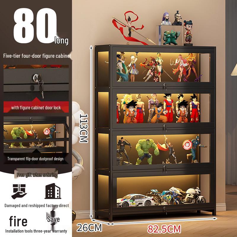 Acrylic Lockable Display Case with LED Lights for Figurines and Models, Dustproof Transparent Stand