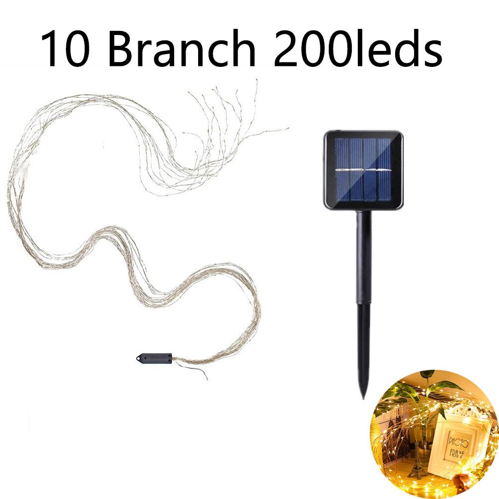 LED Solar Christmas Tree Waterfall Fairy Lights Operated Outdoor Waterproof Copper Wire String Lights Garden Party Xmas Decor