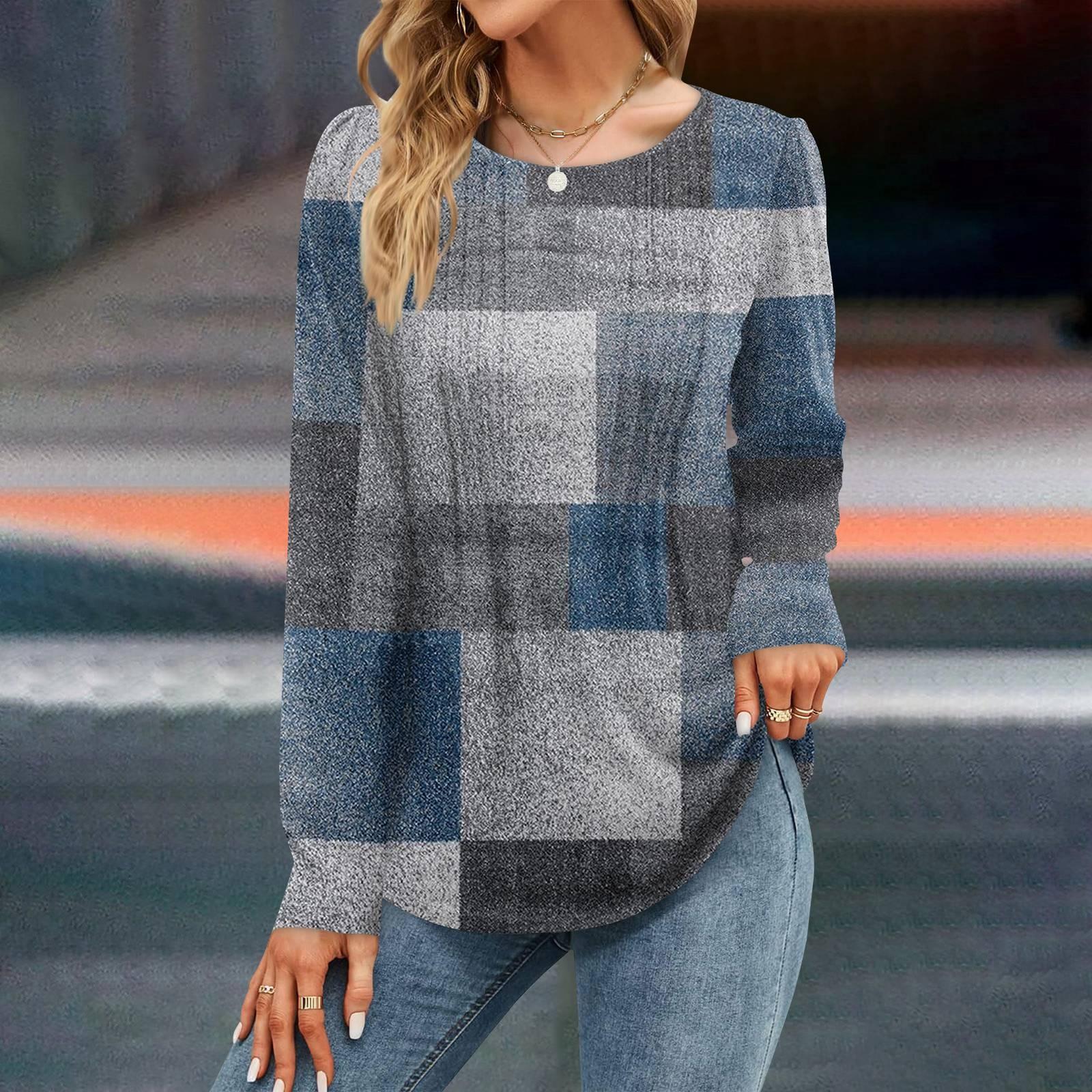 

Женская мода цветные лоскутные платья осень повседневные топы с длинным рукавом рубашка свободный пуловер S