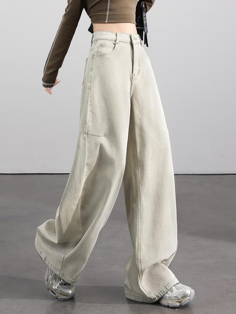 Women's High-Waisted Wide-Leg Jeans - 2026 Spring Style, Slimming, Floor-Length, Casual Fit